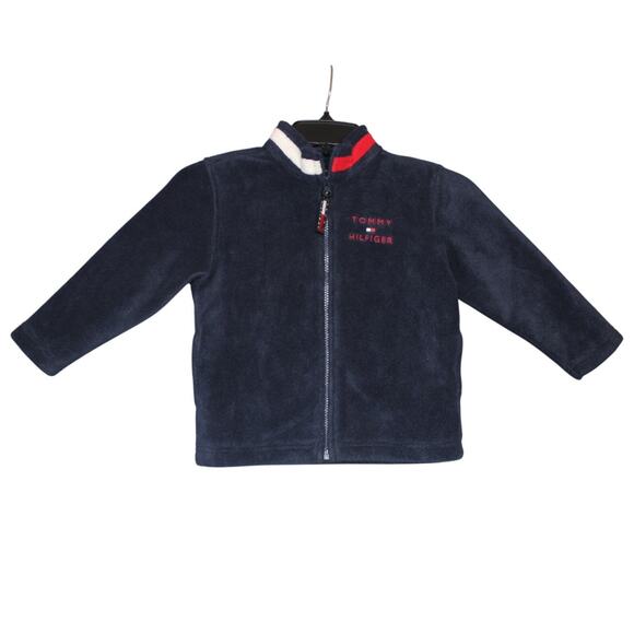 Vintage 90s Tommy Hilfiger Kids Navy‎ Fleece Zip Up Size 3T - Picture 1 of 6